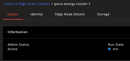Cluster status panel showing Run State Cluster status panel showing Run State