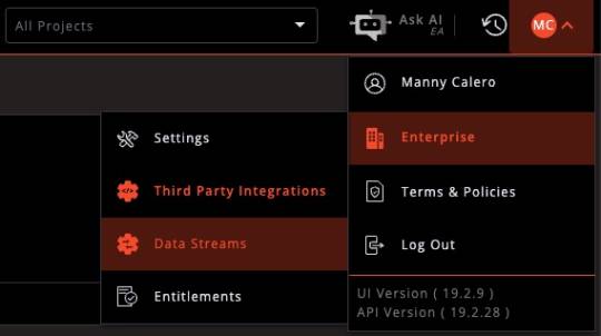 Enterprise menu - Data Streams Enterprise menu - Data Streams